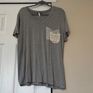 HEIMISH USA Top with Crochet and Striped Pocket